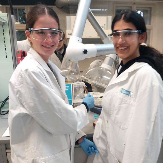 Schüler in Chemielabor. mit KI bearbeitet