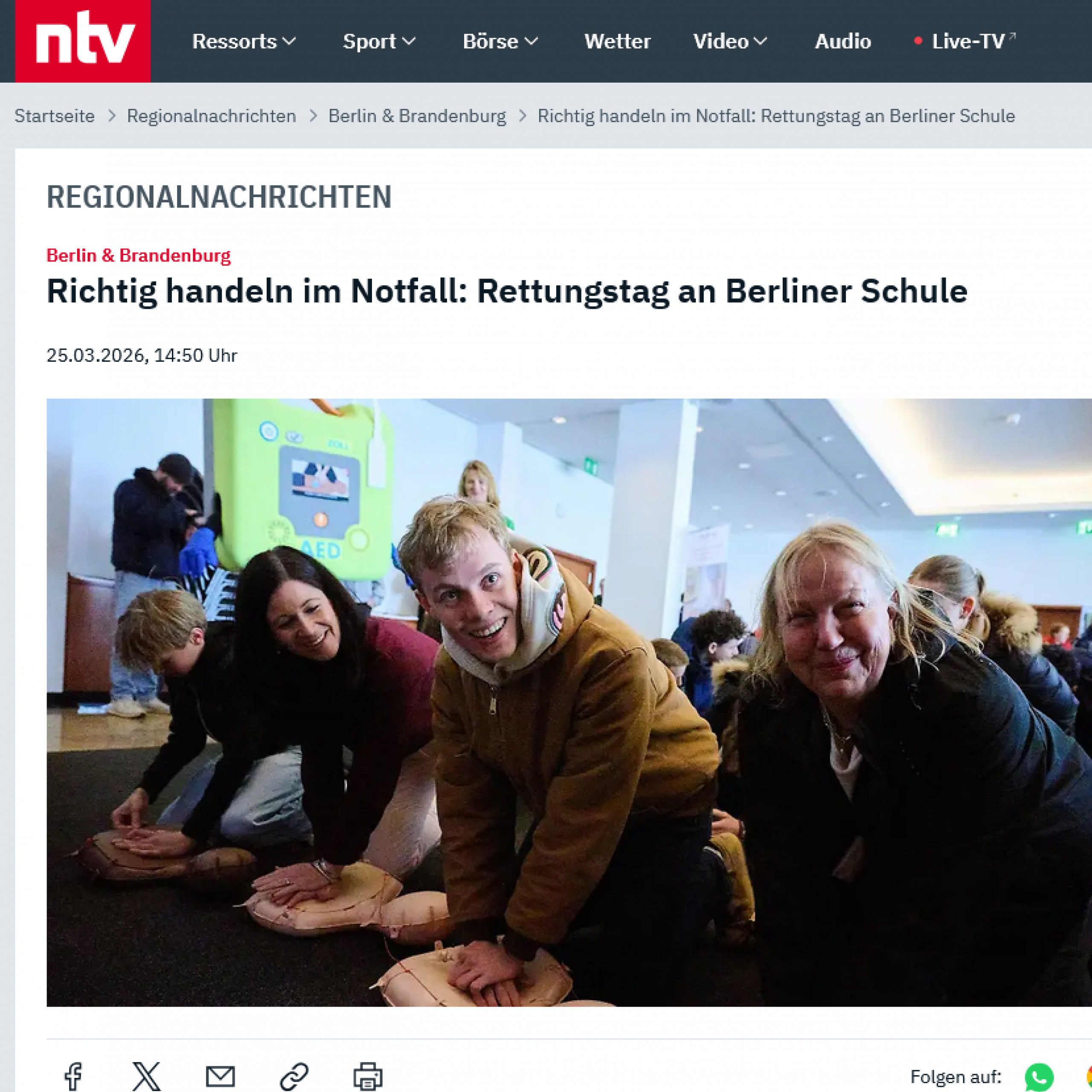 Screenshot einer Pressemitteilung von n-tv.de loading=