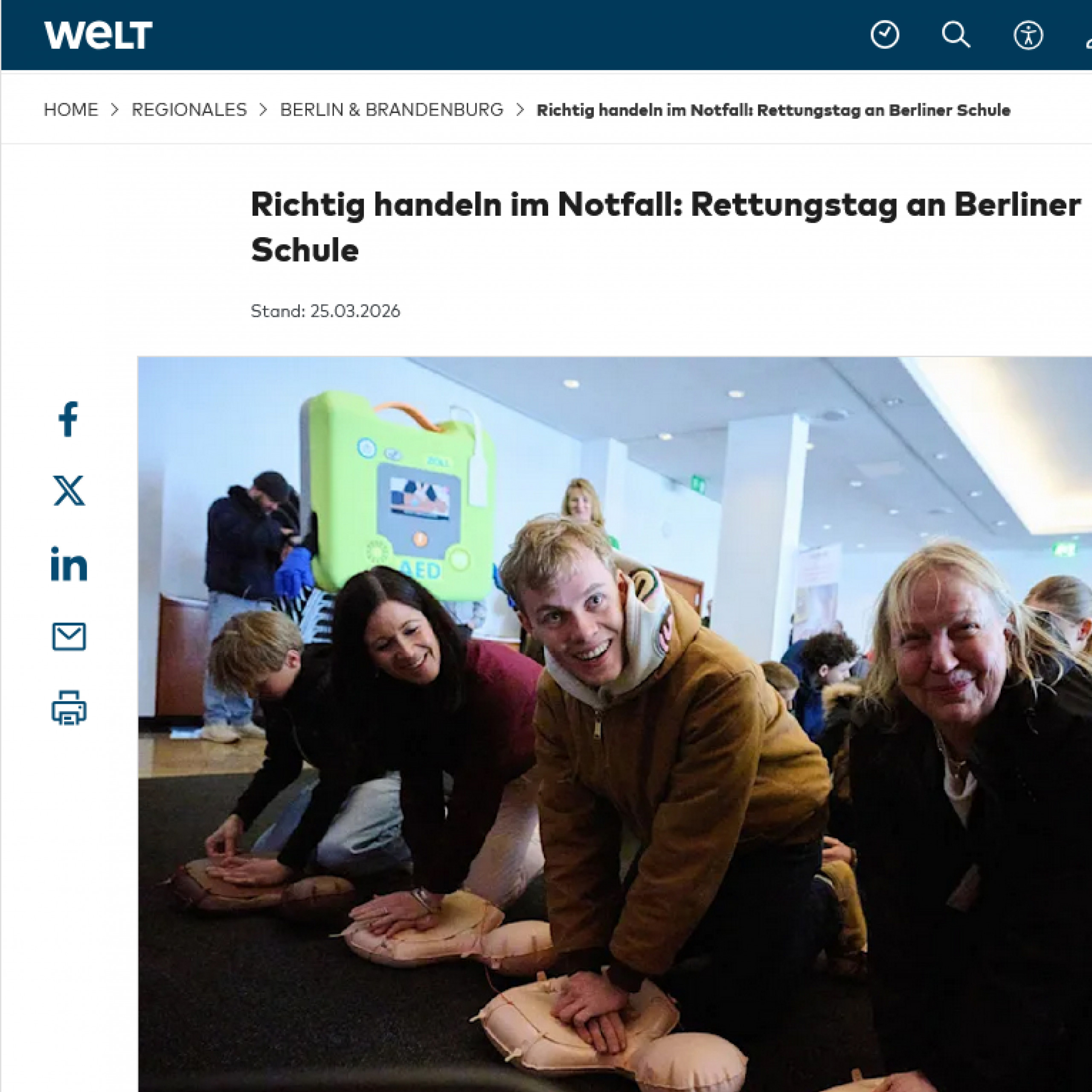 Screenshot einer Pressemitteilung von welt.de loading=