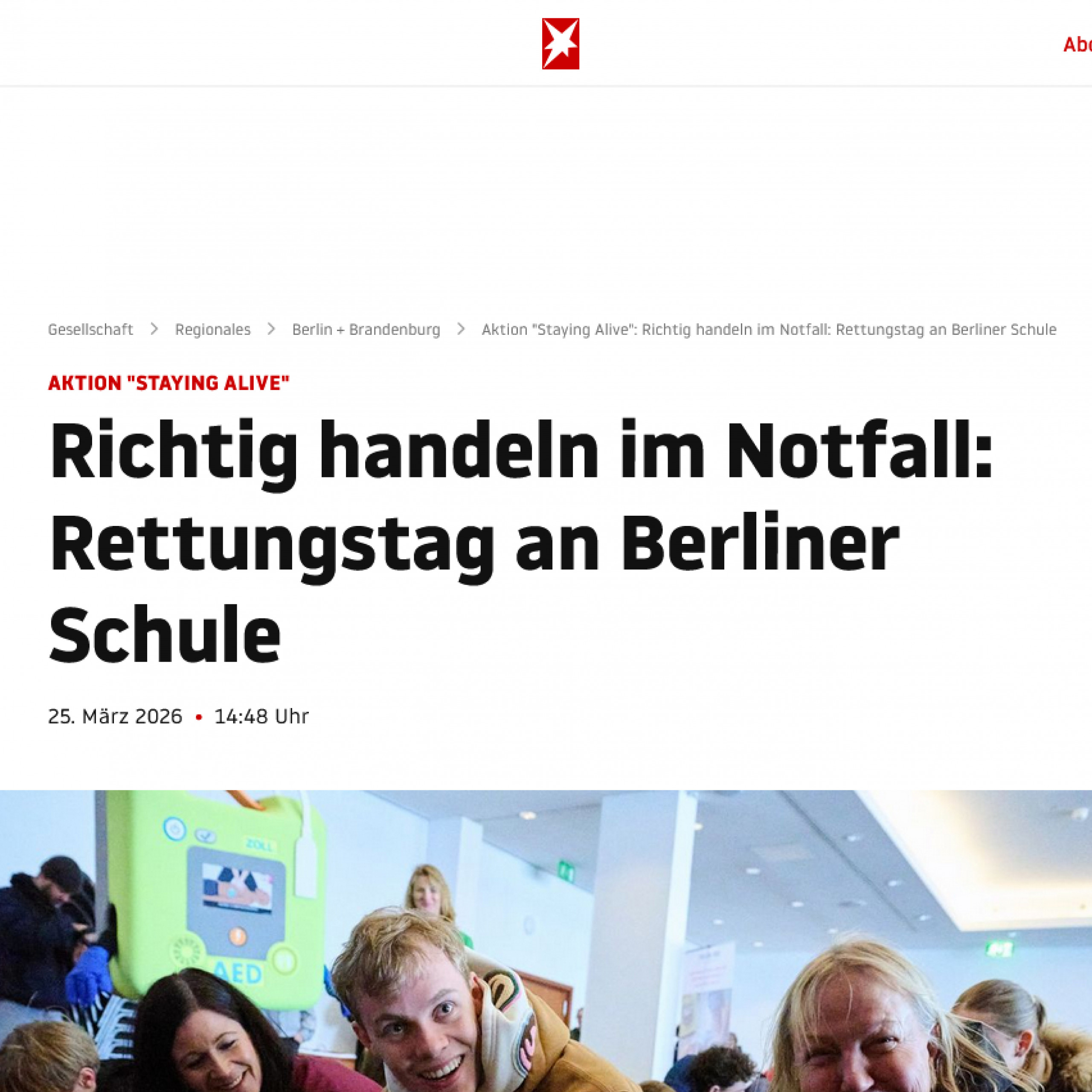 Screenshot einer Pressemitteilung von stern.de loading=