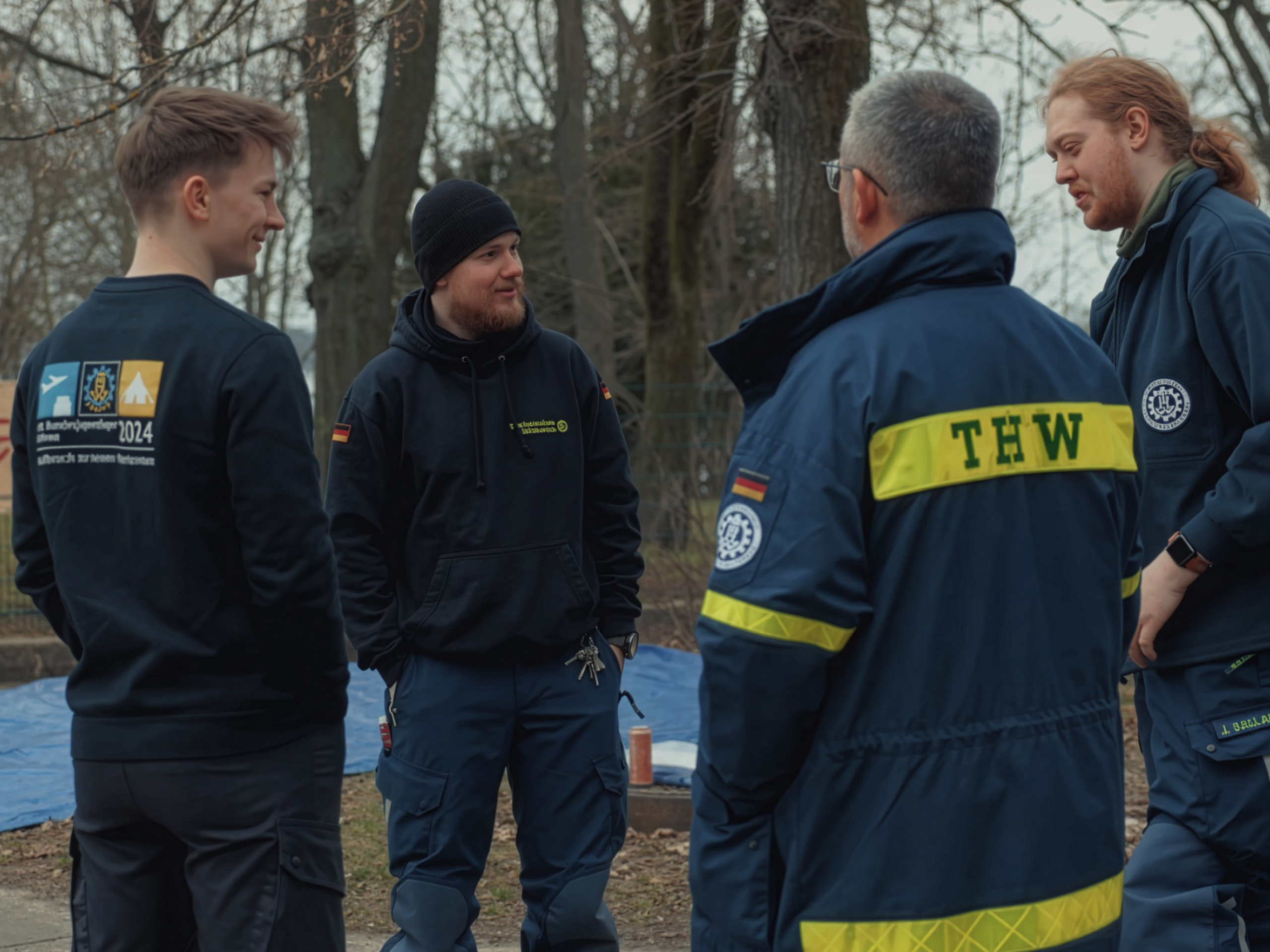 Mitarbeitende des THW unterhalten sich